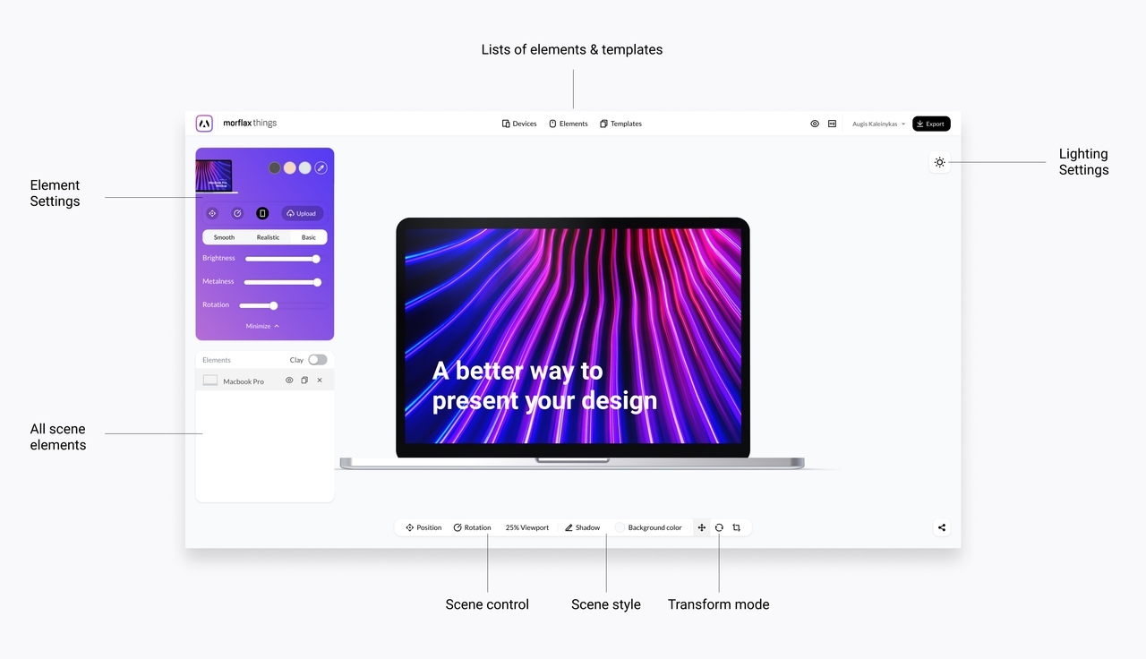 3D device mockup builder UI design